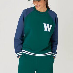 Wimbledon Collection Women's Varsity Sweatshirt in Navy Blue Green X Small